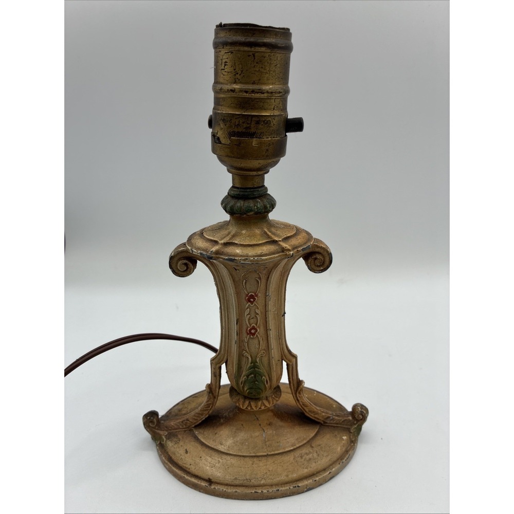 Antique Cast Metal Painted Lamp Base Art Nouveau